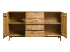 Aparador Kundy madera maciza de roble 2 puertas 4 cajones 160 cm