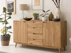 Aparador Kundy madera maciza de roble 2 puertas 4 cajones 160 cm