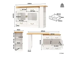 Aparador LED, aparador blanco con tapa giratoria, 2 puertas y 4 cajones de almacenamiento - MDF