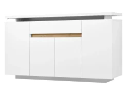 Aparador LED blanco con cajón y 4 puertas, 140x40x80 cm
