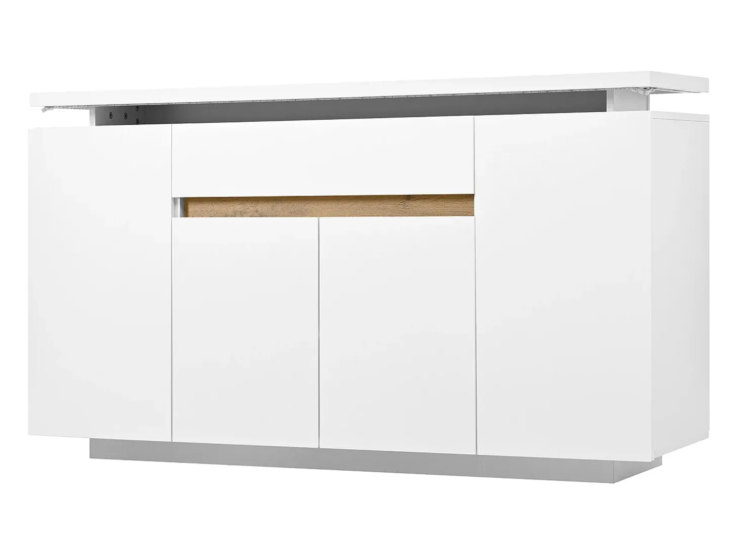 Aparador LED blanco con cajón y 4 puertas, 140x40x80 cm