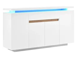 Aparador LED blanco con cajón y 4 puertas, 140x40x80 cm