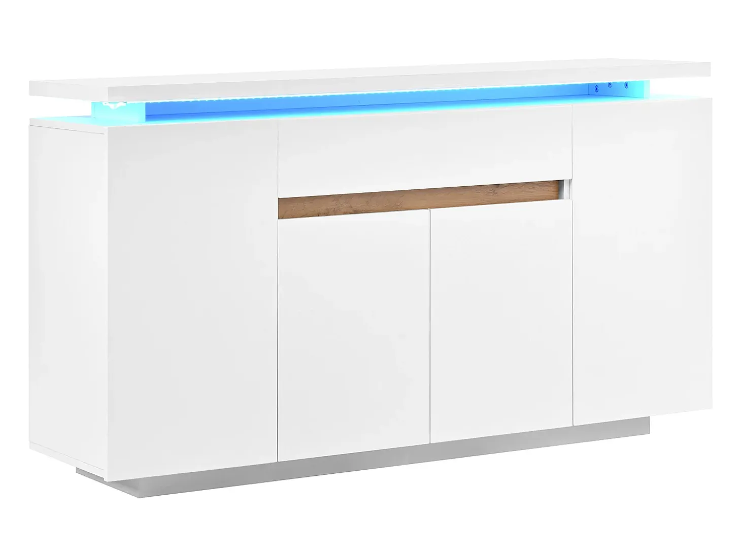 Aparador LED blanco con cajón y 4 puertas, 140x40x80 cm