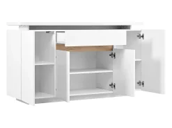 Aparador LED blanco con cajón y 4 puertas, 140x40x80 cm
