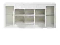 Aparador LED con estantes regulables, 3 cajones y 3 puertas - Acabado blanco brillo