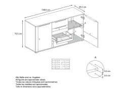 Aparador Linio V1, Mueble con 2 puertas y 4 cajones, antracita mate / burdeos de alto brillo (138,5 x 75,5 x 35 cm)