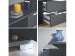 Aparador Linio V1, Mueble con 2 puertas y 4 cajones, antracita mate / blanco mate (138,5 x 75,5 x 35 cm)