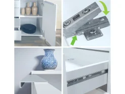 Aparador Linio V1, Mueble con 2 puertas y 4 cajones, blanco mate / burdeos de alto brillo (138,5 x 75,5 x 35 cm)