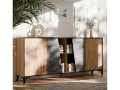Aparador Ludwig de 4 puertas de diseño en roble y hormigón