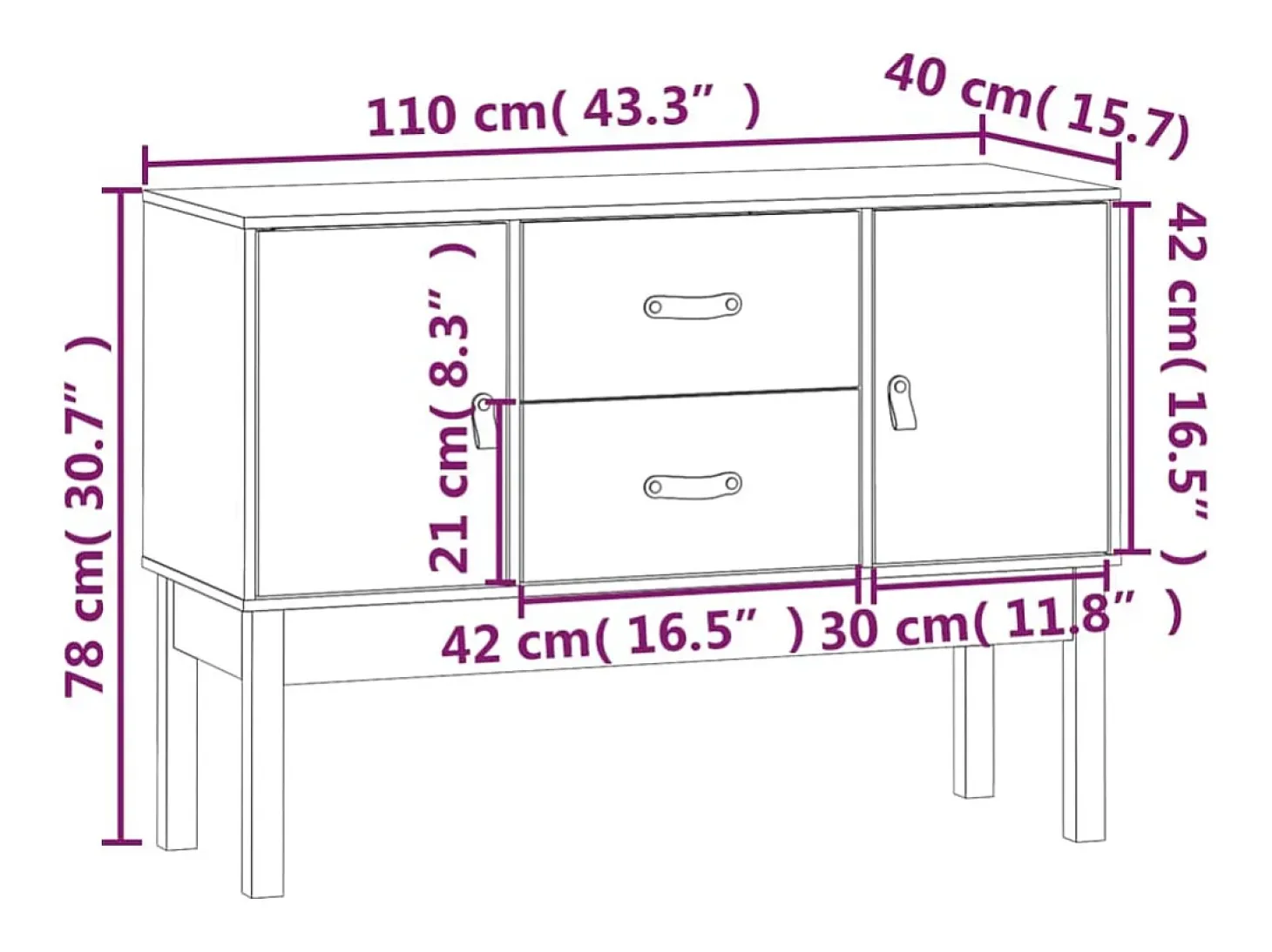 Aparador madera maciza de pino gris 110x40x78 cm