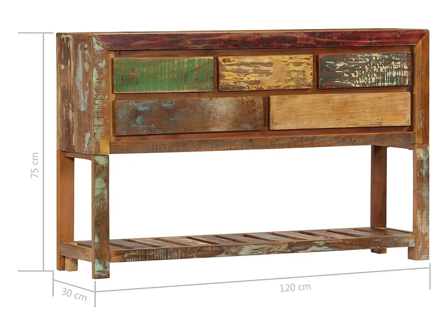 Aparador madera maciza reciclada 120x30x75 cm