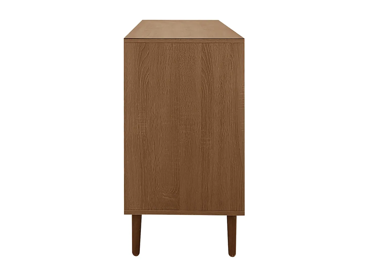 Aparador marrón con 2 puertas de ratán, 1 puerta y 2 cajones 130x40x75,5