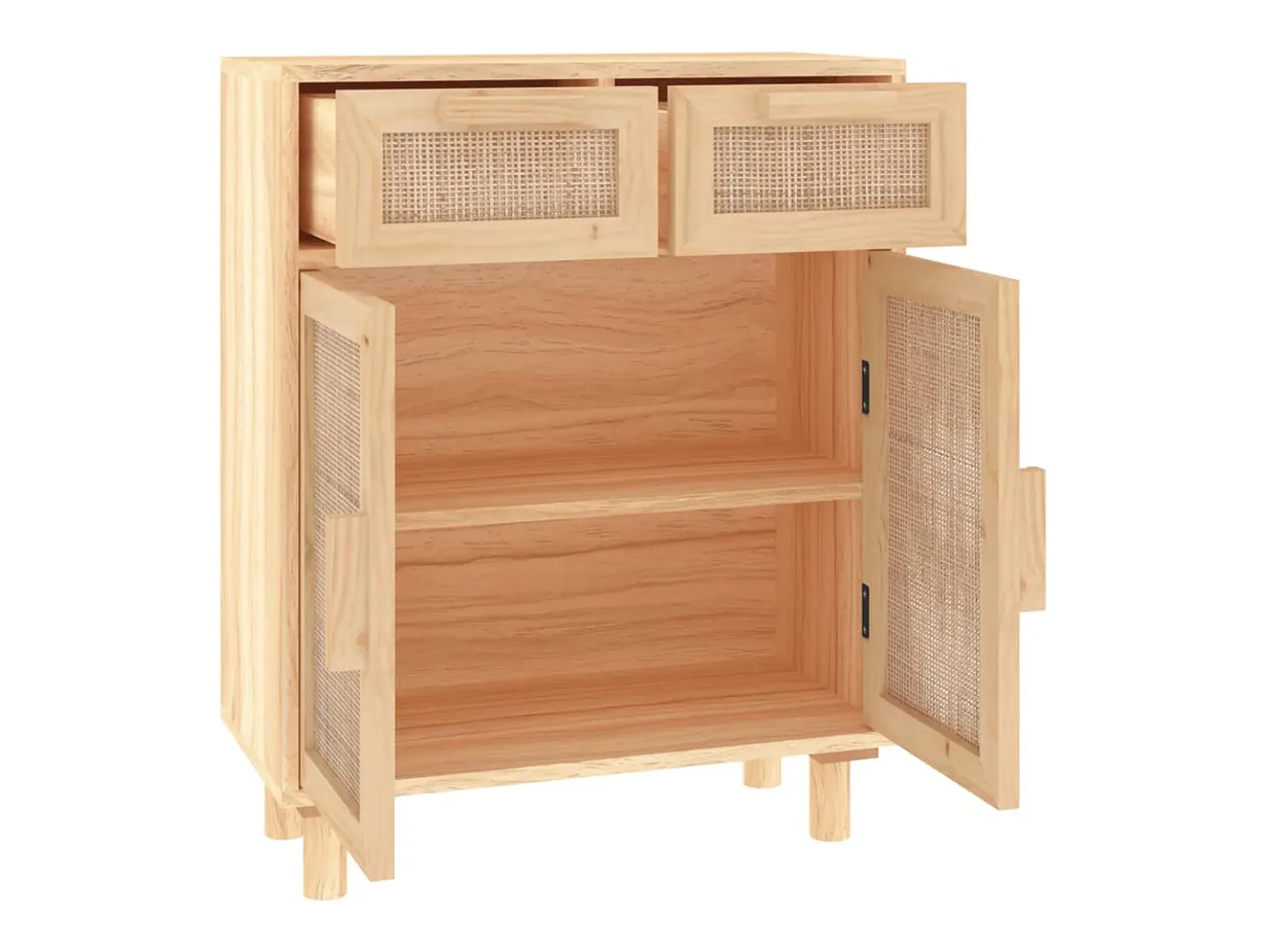 Aparador marrón madera pino maciza y ratán natural 60x30x75 cm
