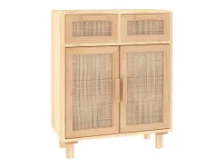 Aparador marrón madera pino maciza y ratán natural 60x30x75 cm