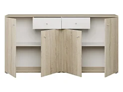 Aparador Match 4 puertas 2 cajones, mueble con almacenamiento de salón color Sonoma y Blanco 160 cm
