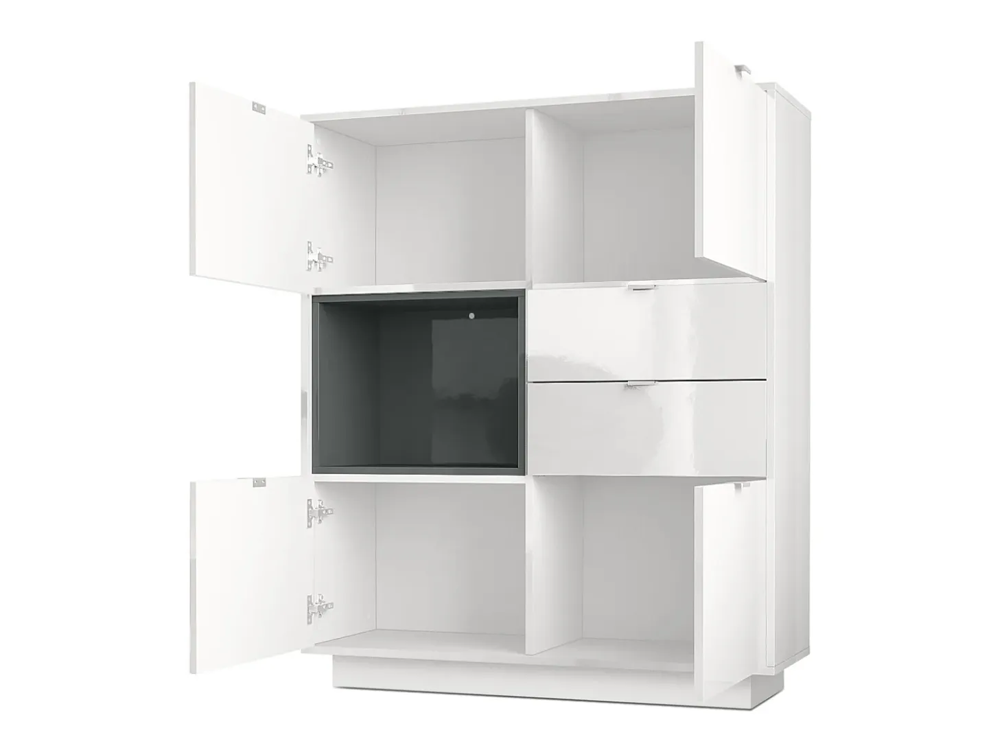 Aparador Metro, Carcasa en blanco alto brillo / Frente en blanco alto brillo con una inserción en blanco alto brillo, incl. iluminación LED