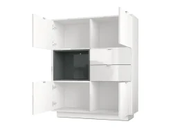 Aparador Metro, Carcasa en blanco alto brillo / Frente en blanco alto brillo con una inserción en burdeos alto brillo, incl. iluminación LED