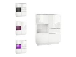 Aparador Metro, Carcasa en blanco alto brillo / Frente en blanco alto brillo con una inserción en burdeos alto brillo, incl. iluminación LED