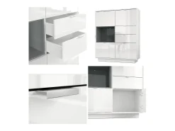 Aparador Metro, Carcasa en blanco alto brillo / Frente en blanco alto brillo con una inserción en burdeos alto brillo, incl. iluminación LED