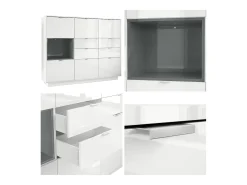 Aparador Metro V2, Carcasa en blanco alto brillo / Frente en blanco alto brillo con una inserción en gris hormigón oxidado, incl. iluminación LED