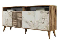 Aparador Milan 160 mármol blanco color nogal 160x35x78 cm