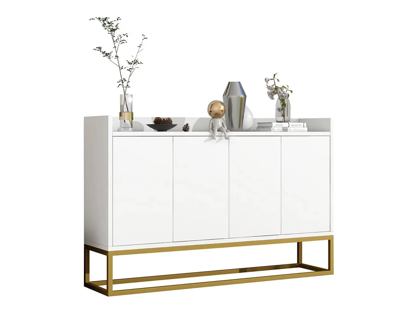 Aparador minimalista moderno de 4 puertas sin tiradores (blanco)