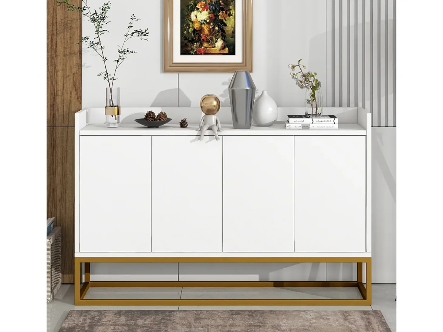 Aparador minimalista moderno de 4 puertas sin tiradores (blanco)