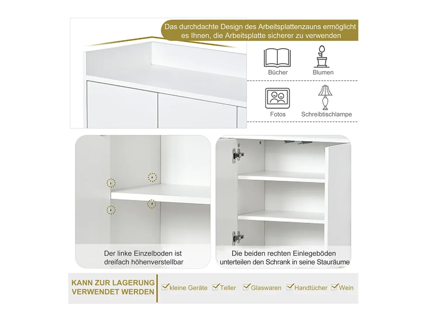 Aparador minimalista moderno de 4 puertas sin tiradores (blanco)