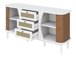 Aparador moderno - 2 puertas de ratán con 3 cajones - Blanco