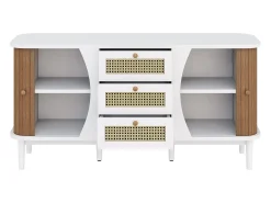 Aparador moderno - 2 puertas de ratán con 3 cajones - Blanco