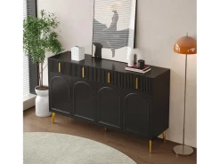 Aparador moderno - 2 puertas de cristal con 4 cajones y estantes ajustables - Negro