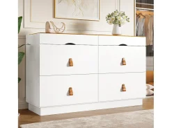 Aparador moderno - 120 x 40 x 78 cm - con 6 cajones - fabricado en vidrio templado de seguridad y aglomerado - blanco