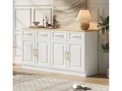Aparador moderno - 140 x 40 x 75 cm - con 4 cajones + 4 puertas - para comedor y salón - aglomerado - blanco