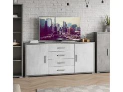Aparador moderno 2 puertas 4 cajones buffet salón Cleore - Gris - Blanco