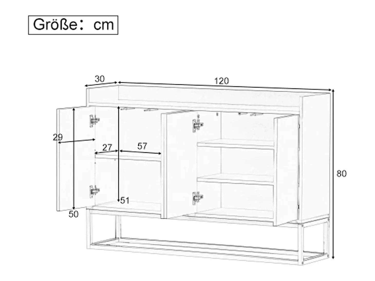 Aparador Moderno 120 x 30 x 80 cm - Aparador Estilo Minimalista con 4 Puertas para Comedor, Salón, Cocina - Negro