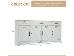 Aparador moderno con 4 puertas y 3 cajones - 160 x 37 x 75 cm - Madera MDF - Estantes regulables - Blanco y madera