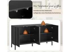 Aparador moderno con 4 puertas - 140 x 41,5 x 80 cm - MDF y tableros de partículas - para salón o cocina - Negro