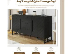 Aparador moderno con 2 puertas y 3 cajones - 145 x 40 x 75 cm - MDF - para salón o cocina - Negro