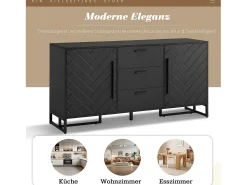 Aparador moderno con 2 puertas y 3 cajones - 145 x 40 x 75 cm - MDF - para salón o cocina - Negro