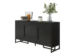 Aparador moderno con 2 puertas y 3 cajones - 145 x 40 x 75 cm - MDF - para salón o cocina - Negro