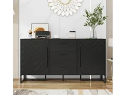 Aparador moderno con 2 puertas y 3 cajones - 145 x 40 x 75 cm - MDF - para salón o cocina - Negro