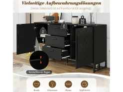 Aparador moderno con 2 puertas y 3 cajones - 145 x 40 x 75 cm - MDF - para salón o cocina - Negro