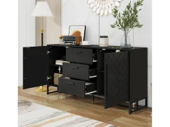 Aparador moderno con 2 puertas y 3 cajones - 145 x 40 x 75 cm - MDF - para salón o cocina - Negro