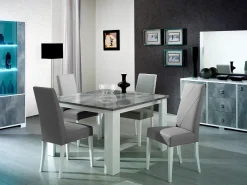 Aparador moderno con 2 puertas y 3 cajones, gris hormigón y blanco brillo, Sting 160 cm