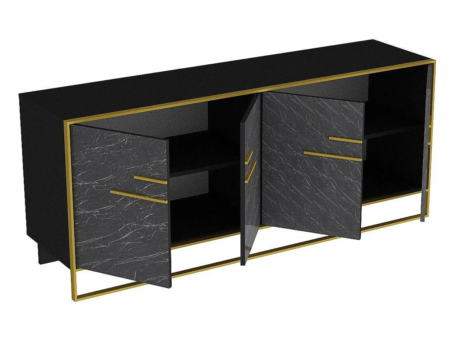 Aparador moderno con acabado dorado y negro, 182 cm | Tablero de partículas 100 % melaminado, 100 % metal | Montaje en pared, elegante diseño de mármo