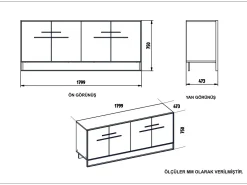 Aparador moderno con acabado dorado y negro, 182 cm | Tablero de partículas 100 % melaminado, 100 % metal | Montaje en pared, elegante diseño de mármo