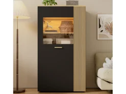 Aparador moderno con almacenaje - 80 x 40 x 146 cm - con LED + 1 puerta + 5 estantes - aglomerado - negro
