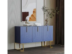 Aparador moderno con estantes regulables - 3 puertas en forma de U - tiradores y base de metal - Azul