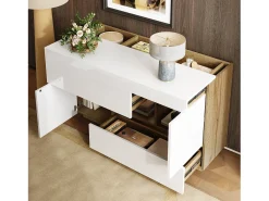 Aparador moderno con LED de colores y cajones – Vitrina con acabado lacado brillante