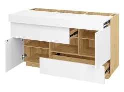 Aparador moderno con LED de colores y cajones – Vitrina con acabado lacado brillante